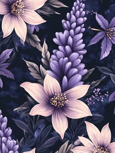 紫色花卉无缝图案设计
