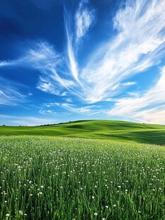 广袤绿野上的蓝天白云