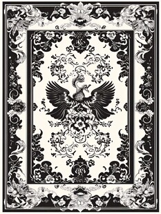 黑白凤纹华丽图案设计