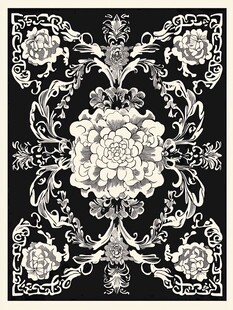 黑白花卉复古纹样图案
