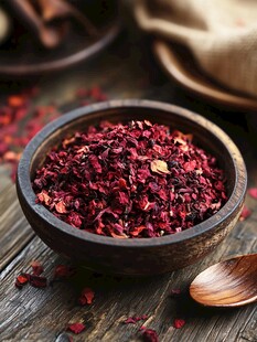 木碗中的干玫瑰花瓣