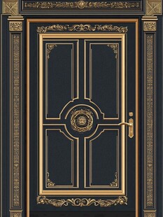 奢华黑金欧式雕花入户门