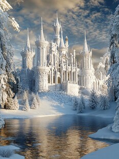 冰雪覆盖的梦幻童话城堡