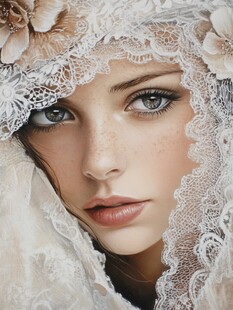 蕾丝花饰下的绝美少女