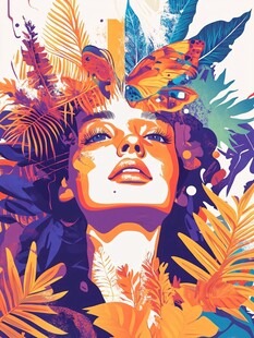梦幻热带风女子插画