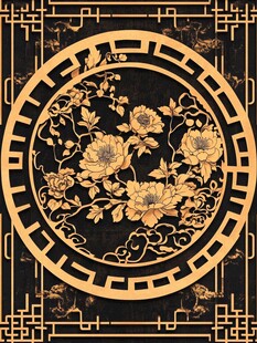 中式黑金牡丹花纹装饰图