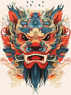 中式龙首图腾艺术插画