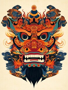 中式传统神兽龙头插画