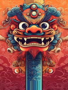 中式瑞兽龙头艺术插画