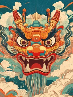 中式龙首插画 祥瑞氛围浓