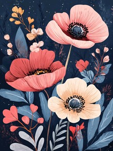 梦幻花卉插画 唯美绽放