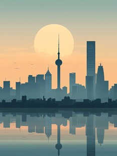 上海城市天际线日落美景