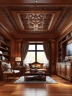 古典奢华木质客厅空间