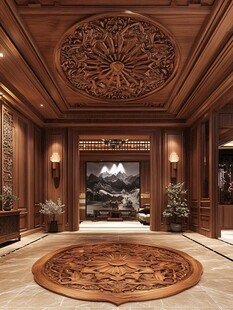 中式木雕奢华门厅空间