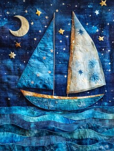 月夜下的梦幻帆船