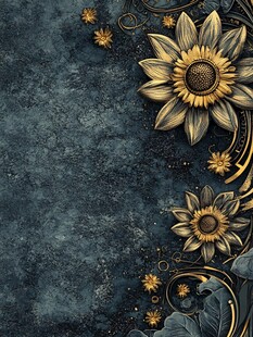 复古黑金向日葵背景图