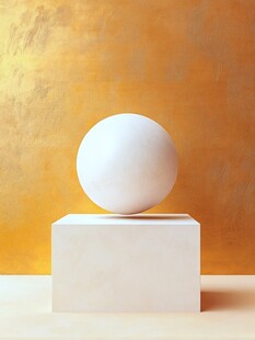 白色圆球立于白色方块上