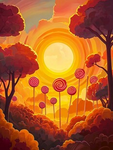 梦幻糖果森林日落美景