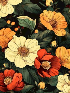 复古风花卉图案插画