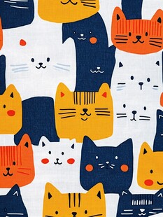 可爱猫咪图案的多彩织物