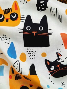 可爱猫咪图案印花布料