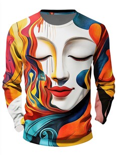 抽象人脸图案长袖T恤
