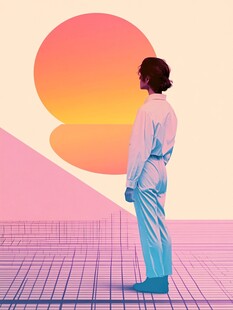 孤独旅人眺望梦幻日落