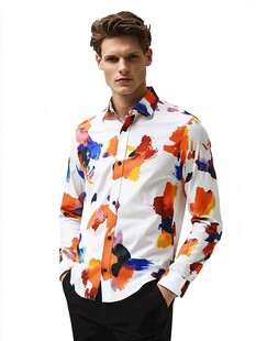 男士多彩印花长袖衬衫