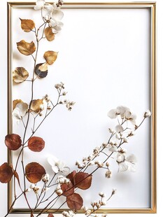金色边框中的干花装饰框