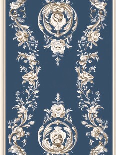 蓝色欧式花卉复古装饰图案