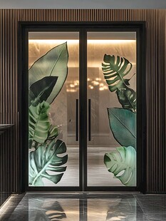 绿叶装饰双开门玻璃设计