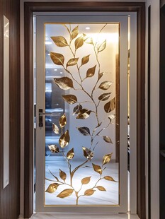 金色树叶花纹精致玻璃门
