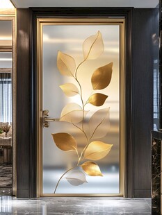 金色叶片艺术玻璃入户门
