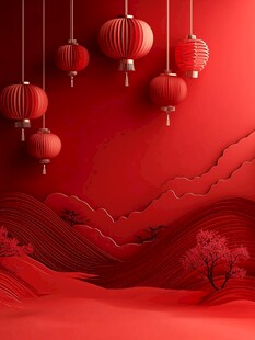 中式红境挂灯笼贺新春