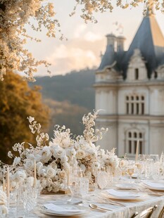 古堡前的浪漫精致宴会布置