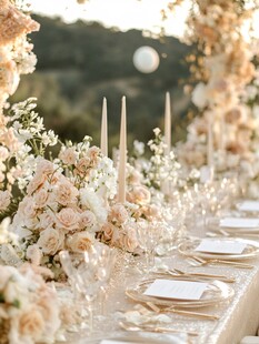 浪漫温馨的户外婚礼餐桌布置