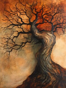 孤独老树的秋日奇幻画卷