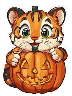 萌虎抱南瓜过万圣节