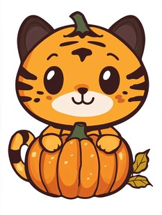 萌虎抱南瓜 可爱风插画