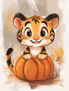 萌虎趴南瓜 可爱又俏皮