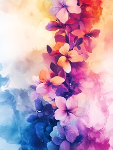 梦幻水彩花卉垂直绽放