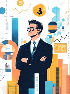 商务男士与金融图表元素