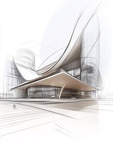 未来感线条勾勒的现代建筑
