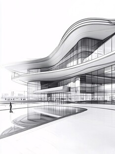 现代流线型建筑概念草图