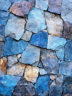 多彩石砌墙面纹理特写