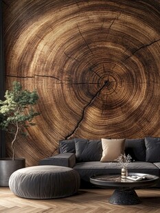 年轮木纹背景的现代客厅