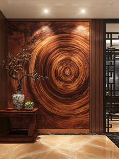 中式木纹玄关墙雅致摆件