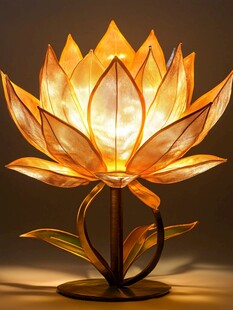 莲花造型台灯散发温暖光芒