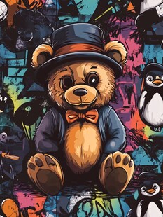 时尚小熊的多彩涂鸦世界