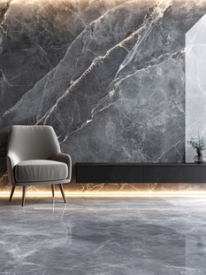 灰色大理石墙面搭配简约座椅